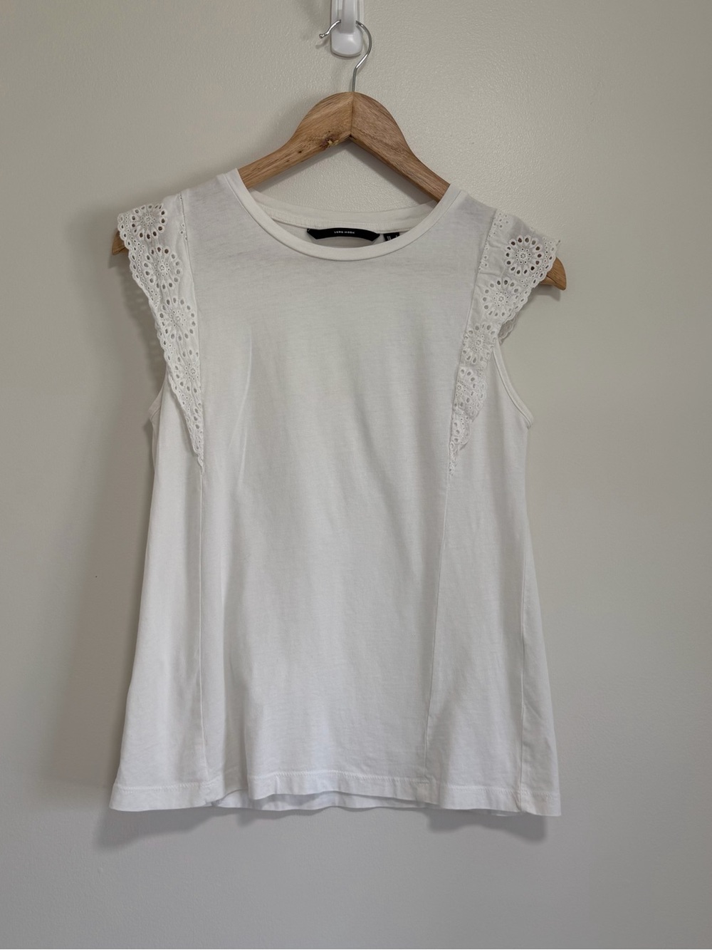 Vero Moda White Eyelet Sleeve Tank Top Feminine Summer Blouse